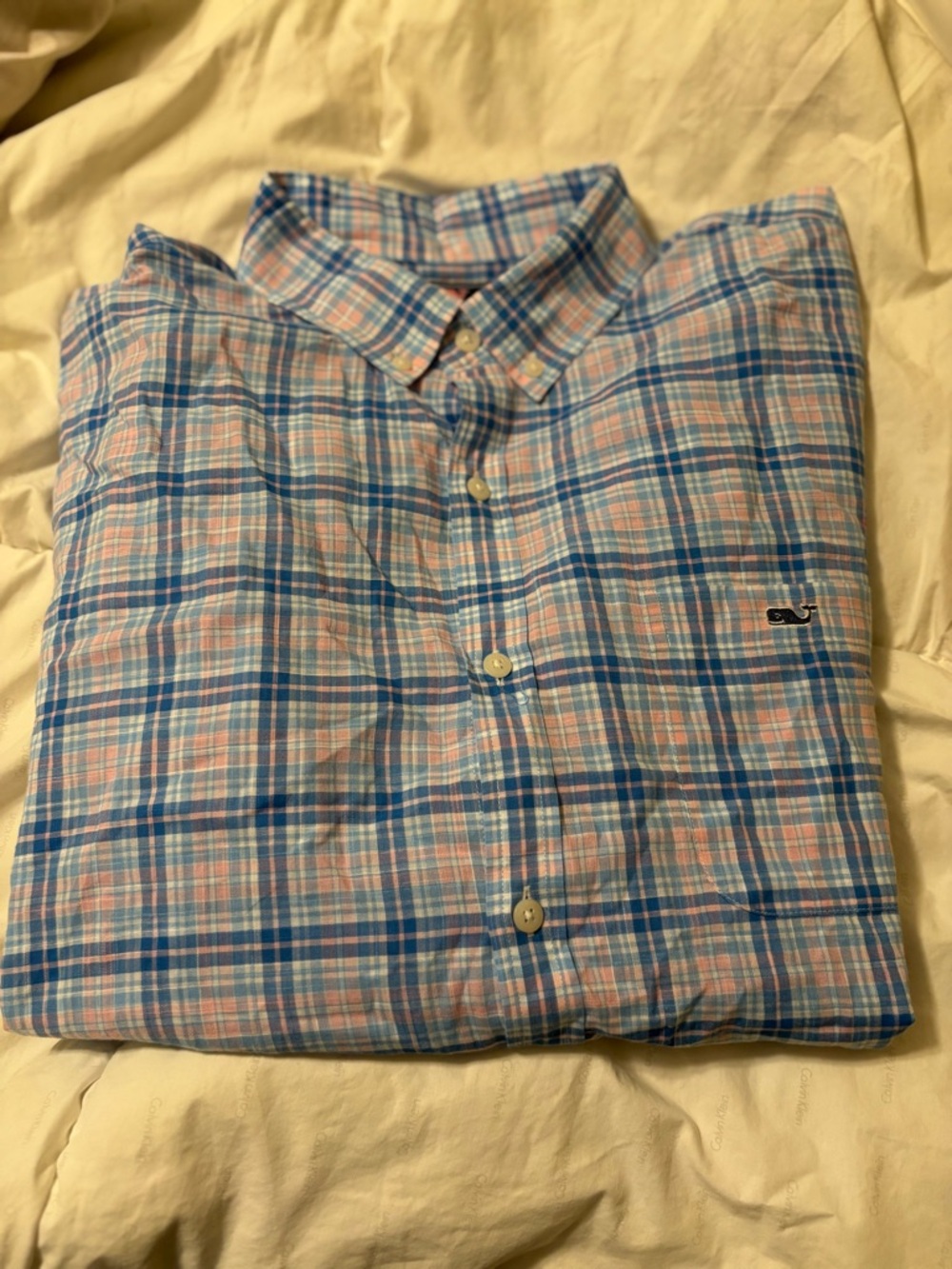 Vineyard Vines Men's Light Blue & Pink Plaid slim fit Tucker Shirt